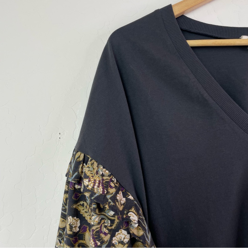 Anthropologie Plus Let Me Be Sydney Long Puff-Sleeved Black Floral Blouse Top 1X - Picture 6 of 16